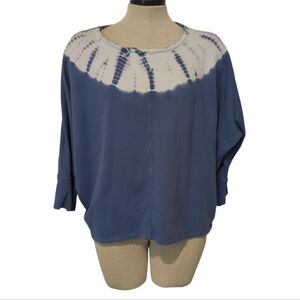 purejill J.Jill Womens M Long Dolman Sleeves Blue White Tie Dye Sweatshi…